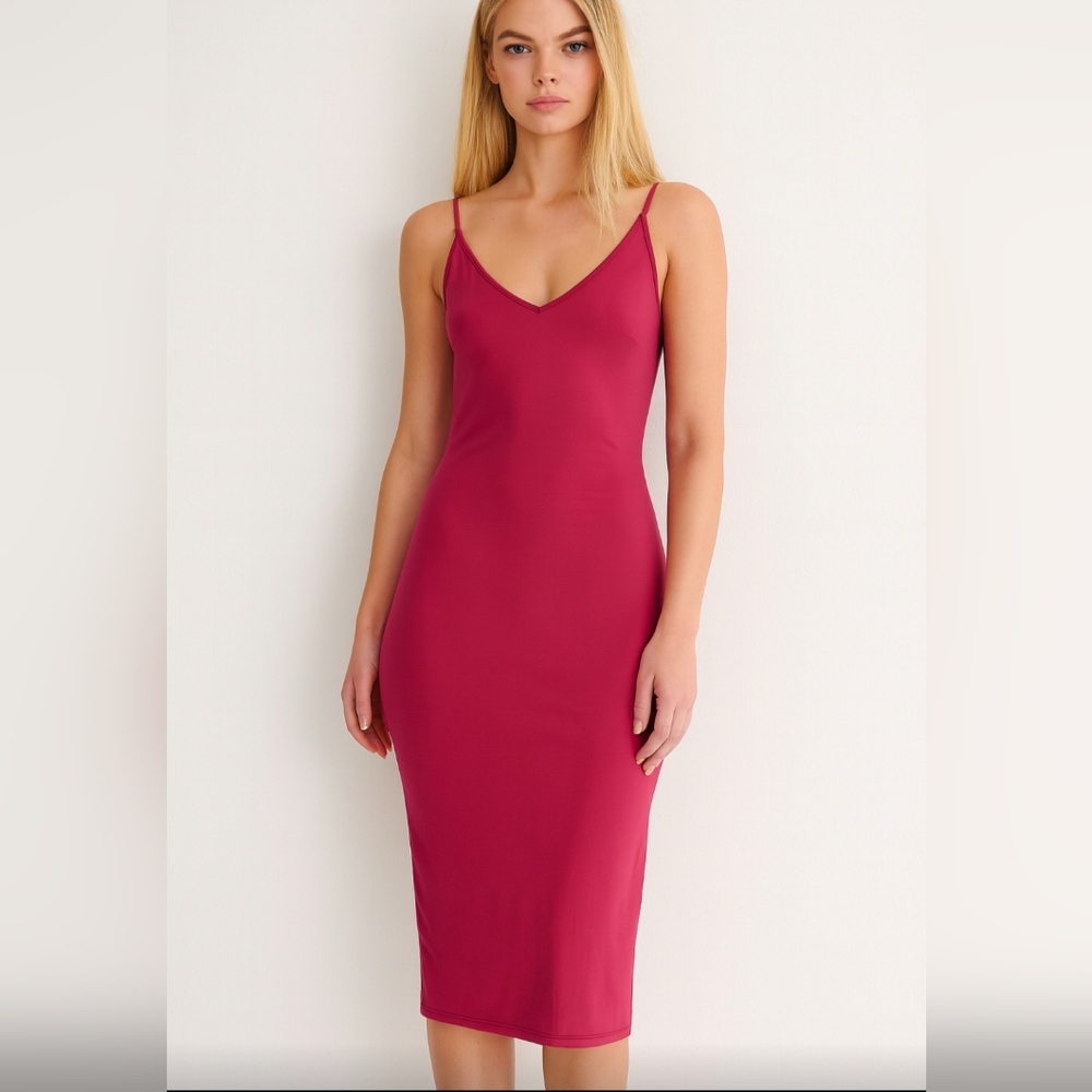 Steve Madden Hot Pink Silky Midi Slip Dress, Lg, Barbie, Coquette, Feminine